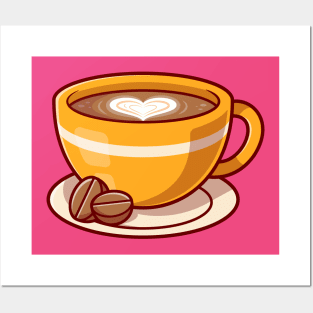 Coffee Love Foam With Beans Cartoon Posters and Art